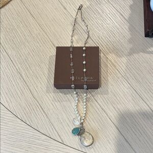 Silpada Silver and White Necklace with Green Pendant